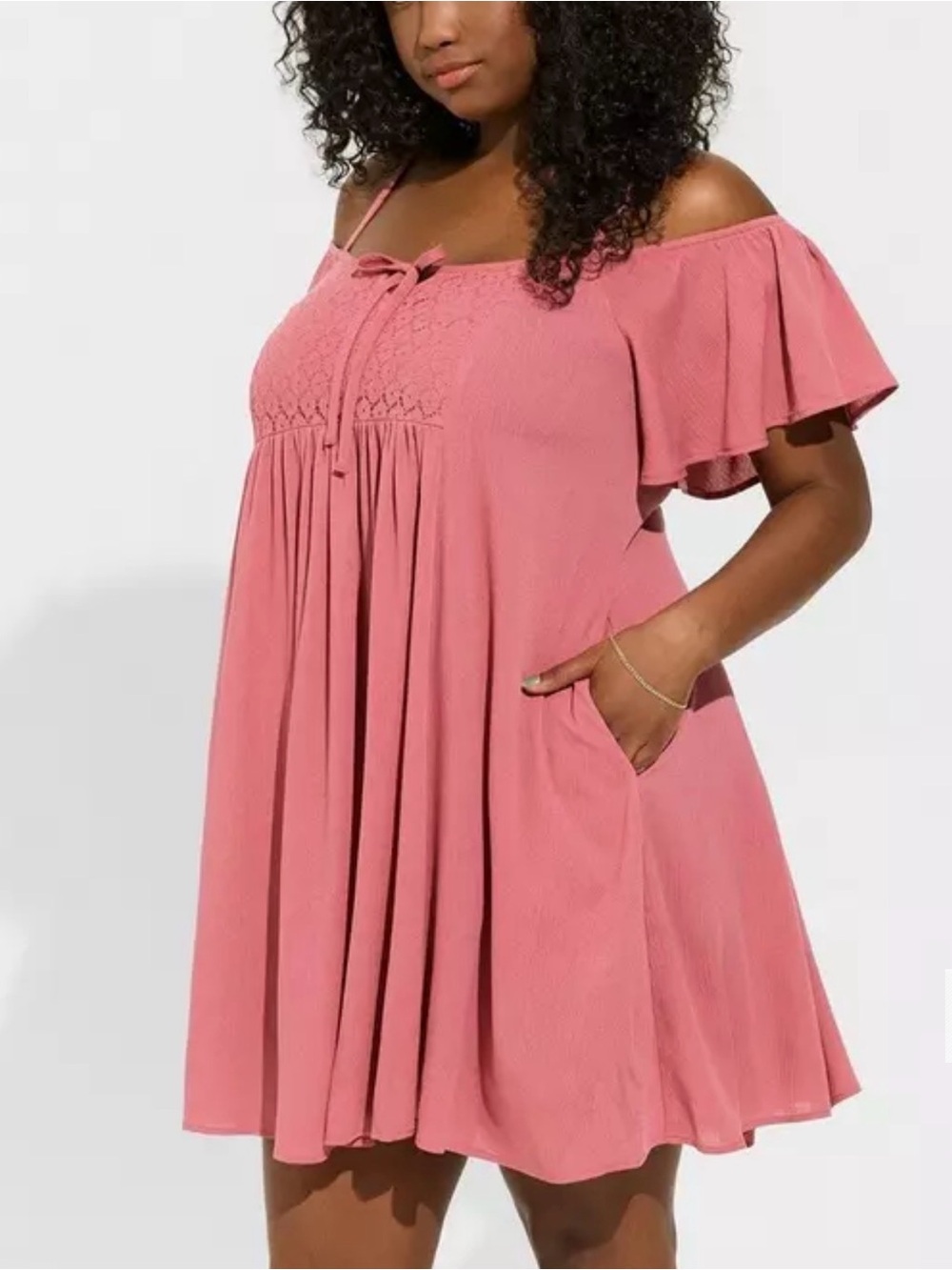Mauvewood Torrid Mini Wash Gauze Cold Shoulder Trapeze Dress Size 3 or 22/24